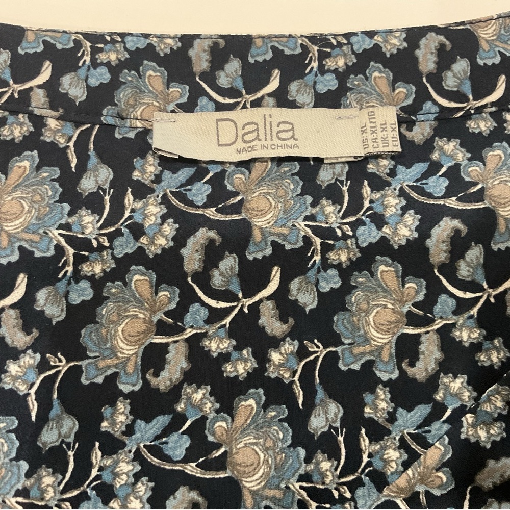 Blue Floral Border Print Women’s Blouse, Tunic - Picture 3 of 7